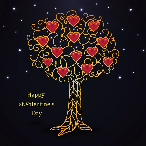 Arbre de Saint Valentin forgé d'or avec des coeurs — Image vectorielle