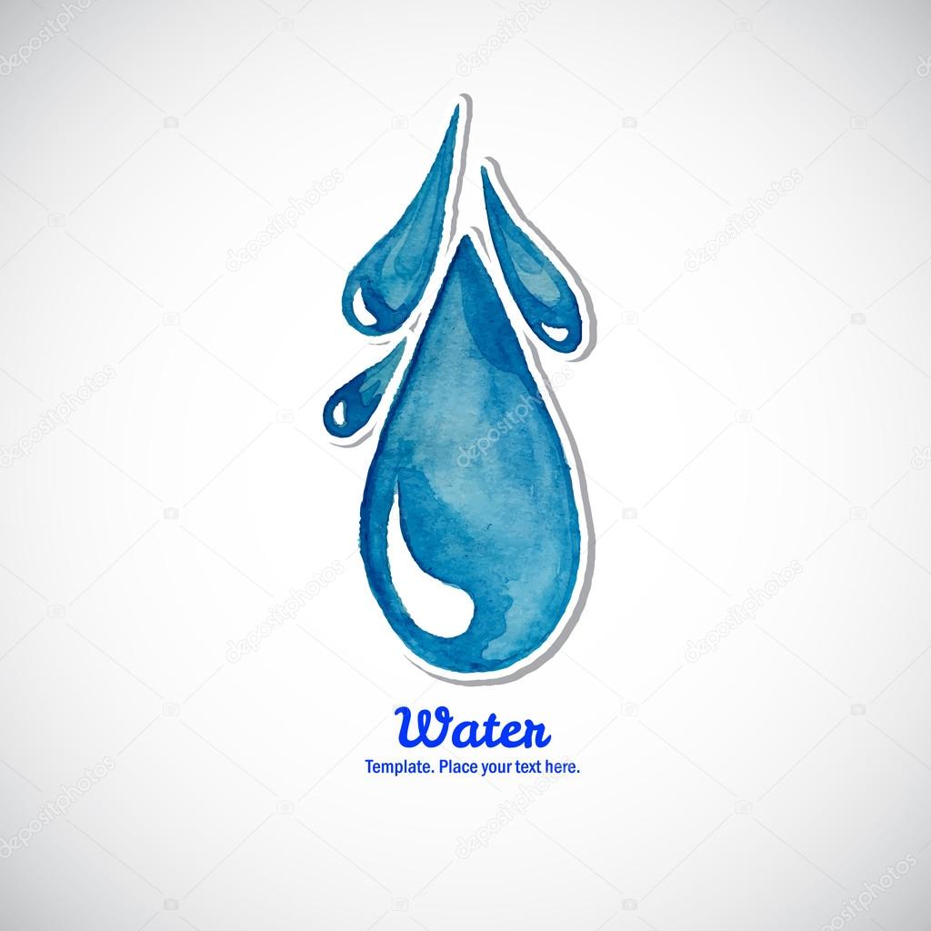 Watercolor blue moving water drop. Logo.