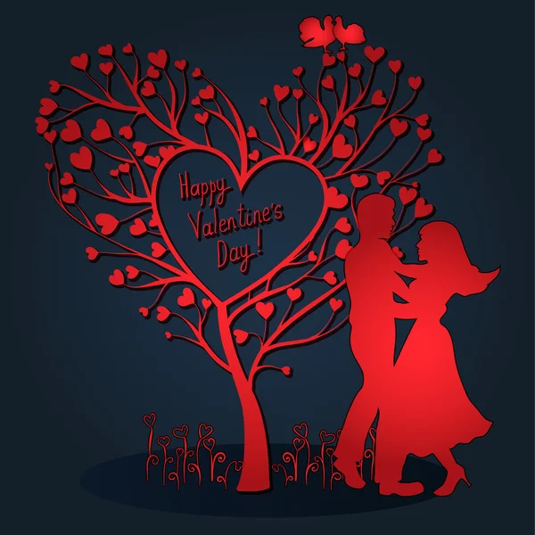 Greating tarjeta de San Valentín con pareja de baile — Vector de stock