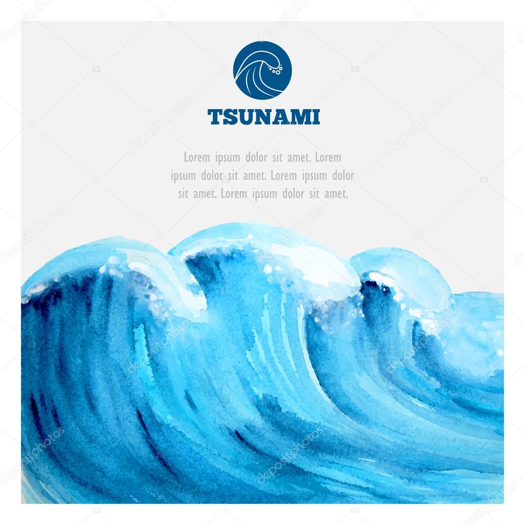 Watercolor ocean tsunami waves