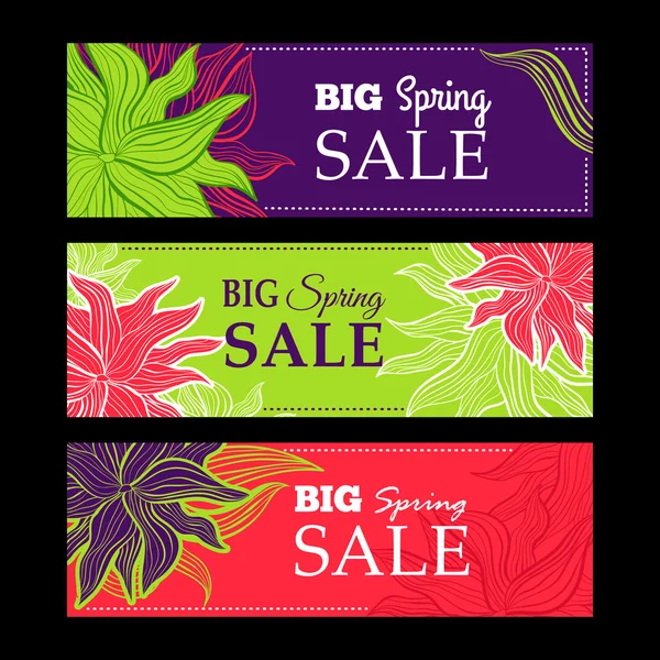 Spring sale banners with nature lace flowers — Stock Vector