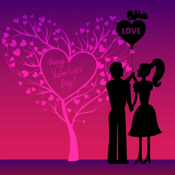 Greating tarjeta de San Valentín con pareja — Vector de stock