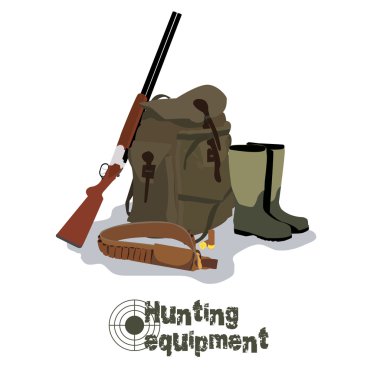 Set of military hunting equipment with rifle clipart
