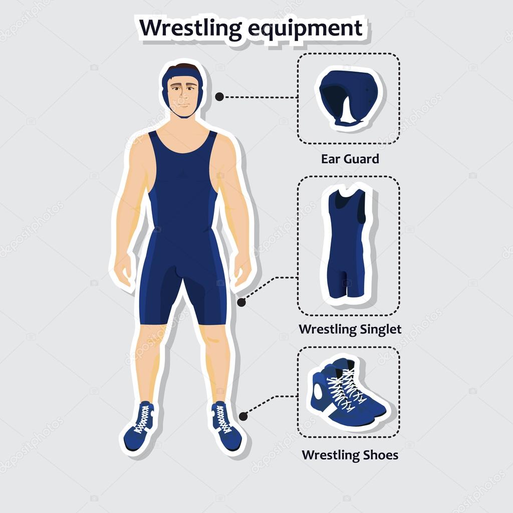 Set of wrestling equipment with man