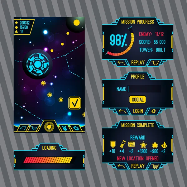 Interface de jogo espacial futurista com tela — Vetor de Stock