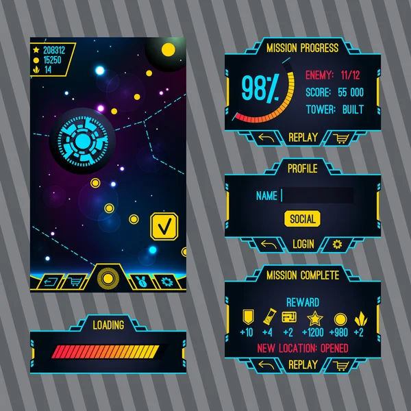 Futuristische ruimte spel interface met scherm — Stockvector