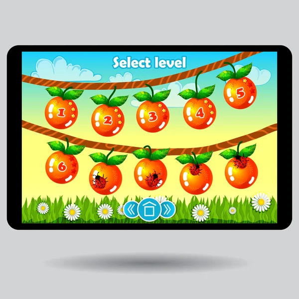 Pantalla de ui de fruta de selección de nivel de juego — Vector de stock