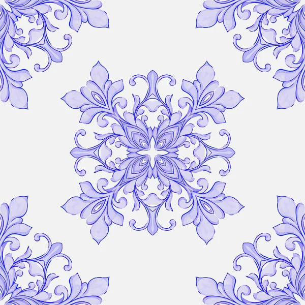 Barocco watercolor seamless lace ornament — Stock Vector