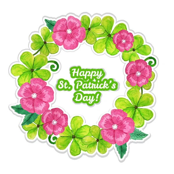 Tarjeta de felicitación del día de San Patricio con flores y trébol — Vector de stock