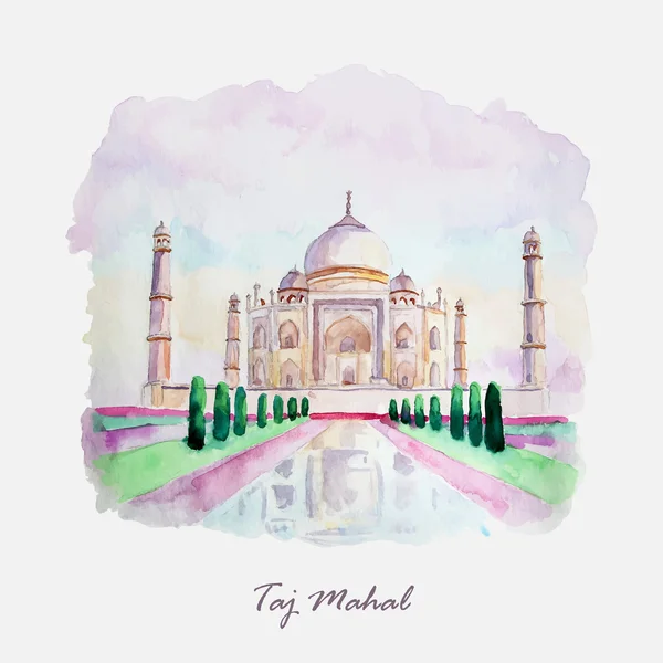 Akvarell Taj Mahal kép. Indiai kultúra. — Stock Vector