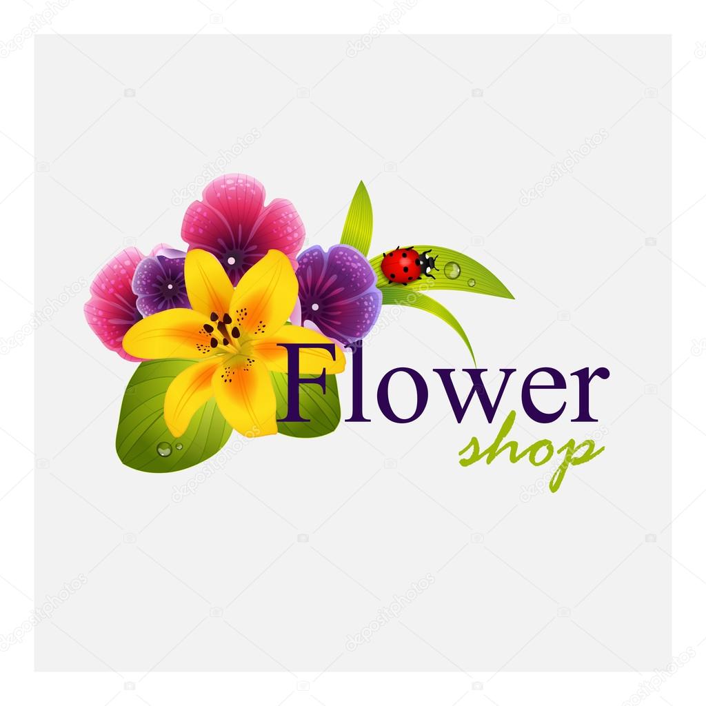 Concept identity for flower shop. Floral composition as element of corporate style