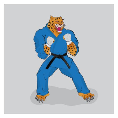 Martial arts fighter leopard in the blue gi clipart