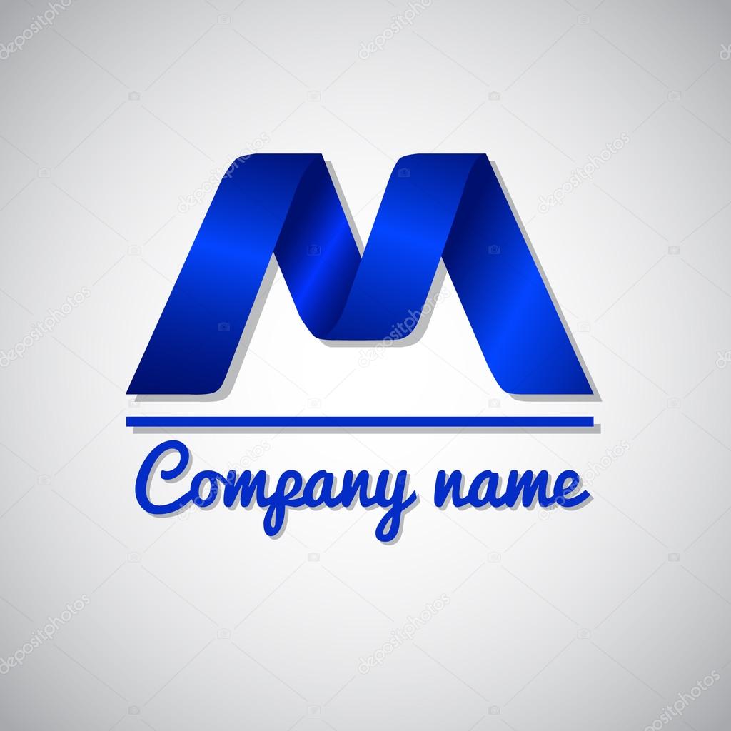 Icon of blue paper business logo icon  letter m. Origami style