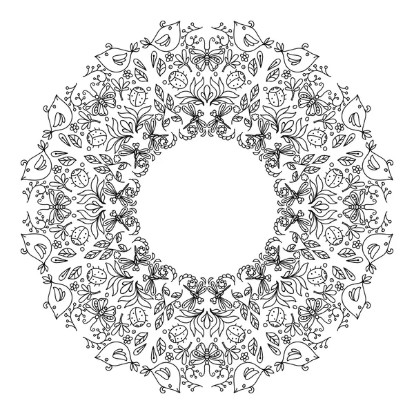 Page of coloring book with round wreath — Stock Vector