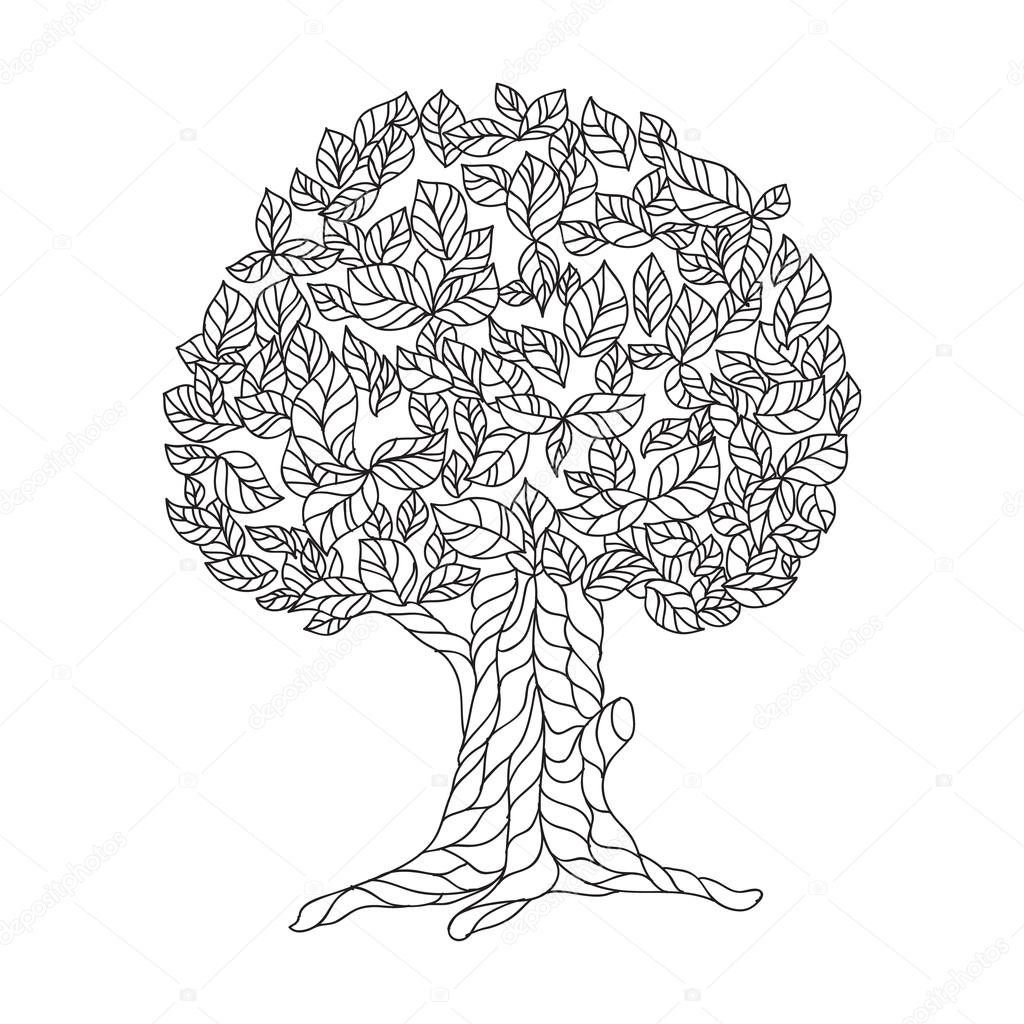 Page of coloring book with lace tree