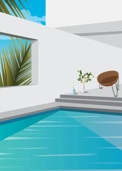 Illustration Numérique Paysage Intérieur Villa Vacances Sur Île Sous Les — Image vectorielle
