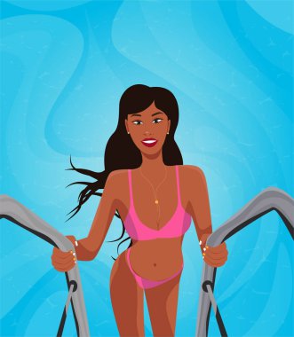Digital illustration of a girl in the summer resting at the resort rejoices and swims in the pool vector Digital illustration of a girl in the summer resting at the resort rejoices and swims in the pool vector
