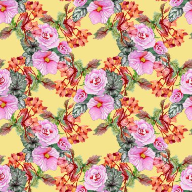 çiçek açan gül ve hibiscus çiçek