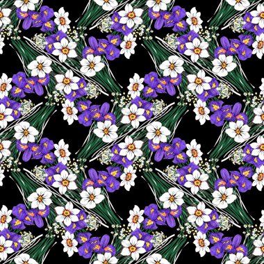 Iris, nergis ve papatya Çiçek demetleri