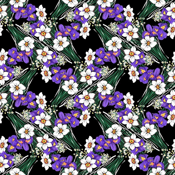 Bouquets of iris, narcissus and daisy flowers — Stock Image Bouquets of iris, narcissus and daisy flowers Stock Photo