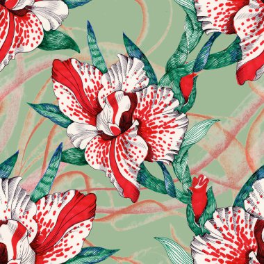 Çiçekler ve yapraklarla kusursuz desen