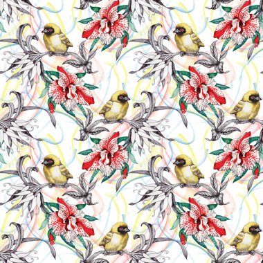 Kuşlar çiçekler ile Seamless Modeli