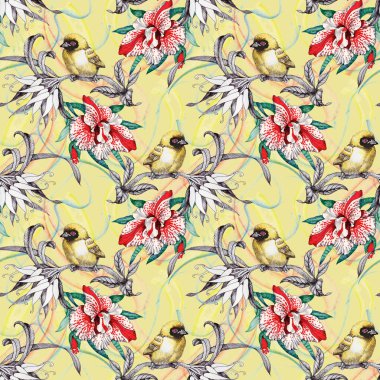 Kuşlar çiçekler ile Seamless Modeli