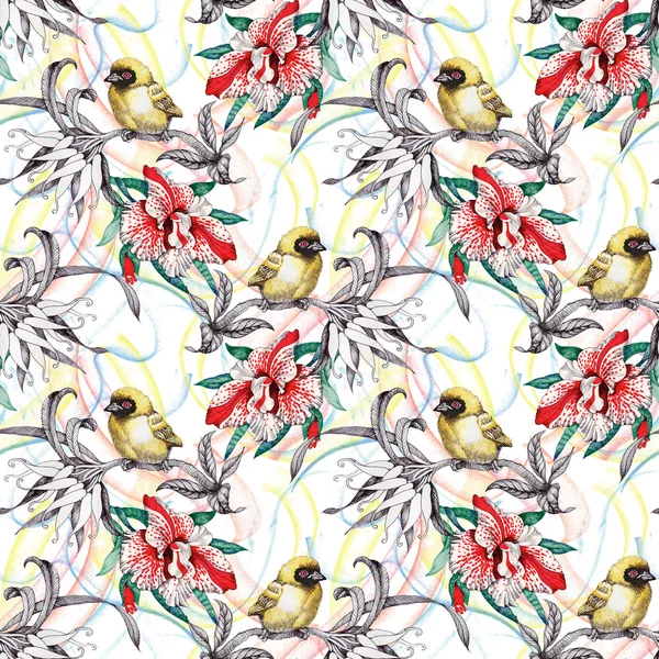 Kuşlar çiçekler ile Seamless Modeli