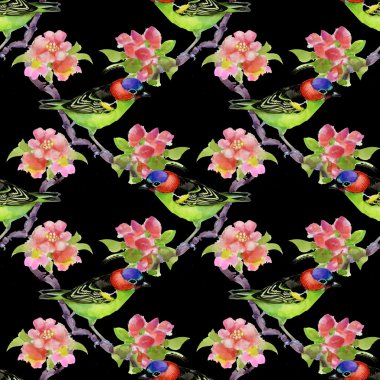 Çiçek açan ağaç dalı kuşlarda