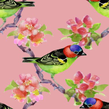 Çiçek açan ağaç dalı kuş