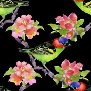 Çiçek açan ağaç dalı kuş