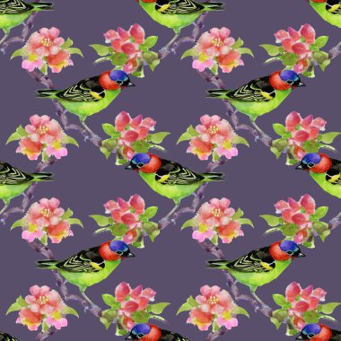 Çiçek açan ağaç dalı kuşlarda