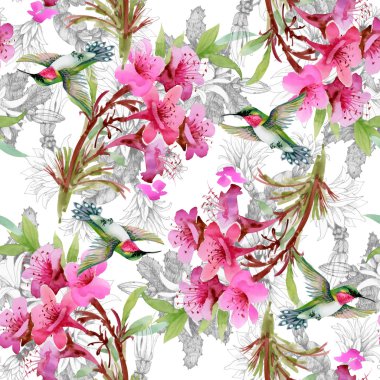 Egzotik kuşlar ve çiçekler