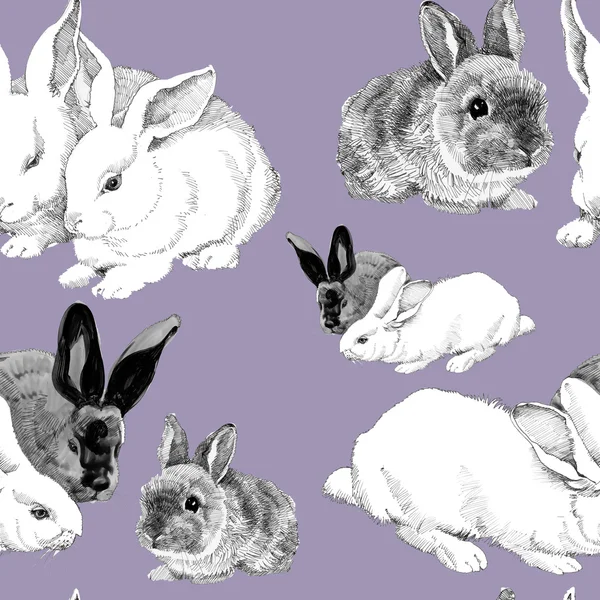 Sketched rabbits pattern — Stock Photo, Image