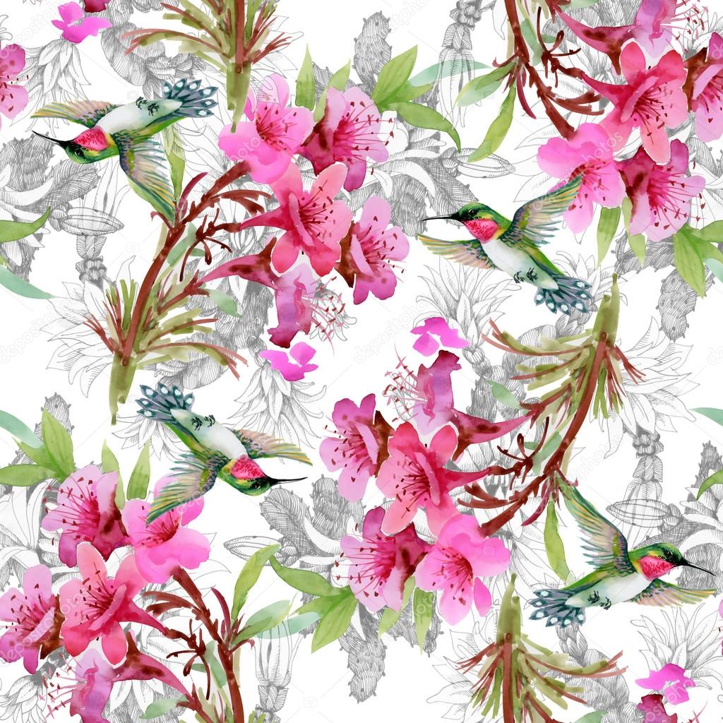 Exotic birds and flowers