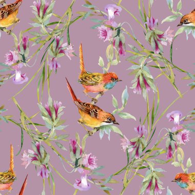 yabani kuşlar ve çiçekler