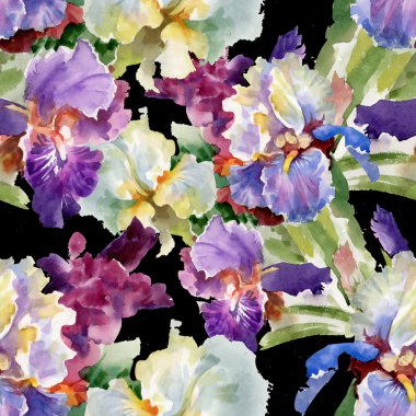 Suluboya çiçek açan Iris çiçekler