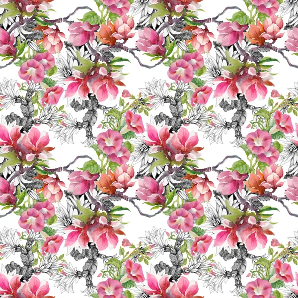 Bind gyom rügyek és virágok magnolia — Stock Fotó