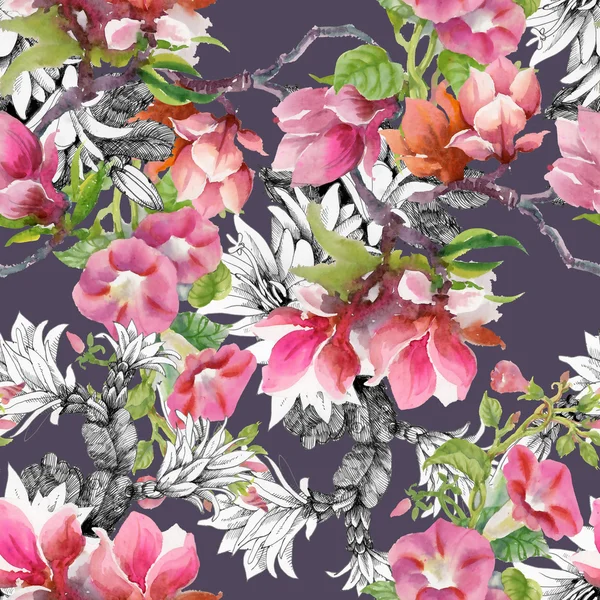Legare germogli d'erba e fiori di magnolia — Foto Stock