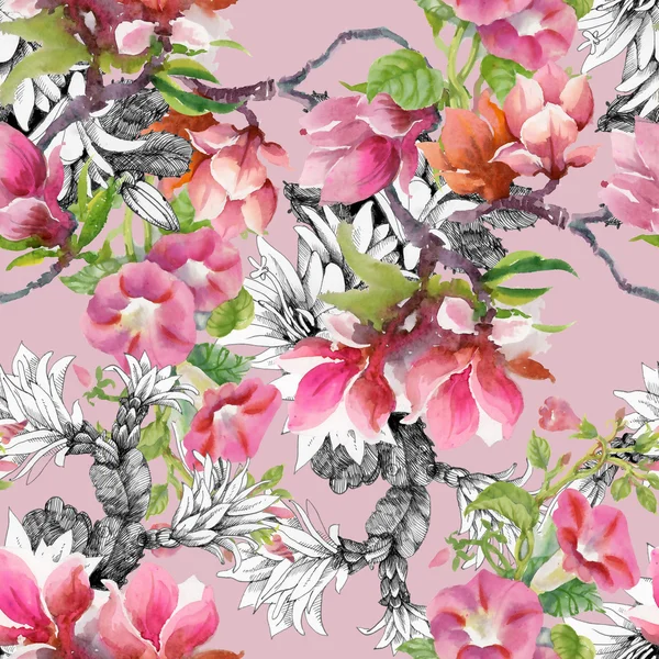 Binda ogräs knoppar och magnolia blommor — Stockfoto