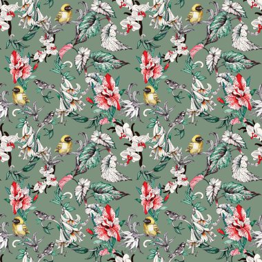  çiçekler ve kuşlar ile desen 