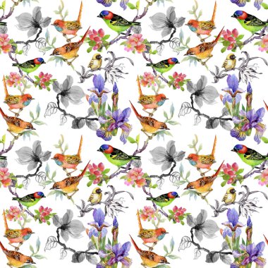  çiçekler ve kuşlar ile desen 