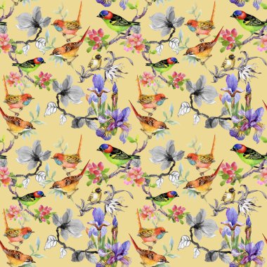  çiçekler ve kuşlar ile desen 