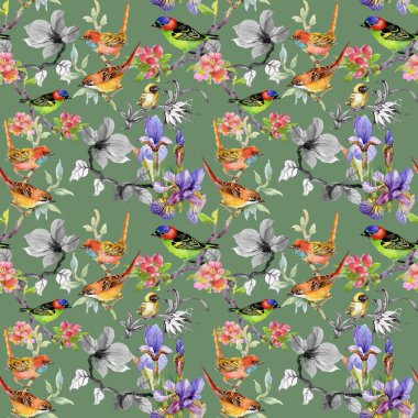  çiçekler ve kuşlar ile desen 