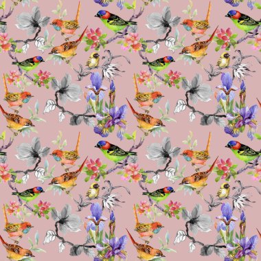  çiçekler ve kuşlar ile desen 