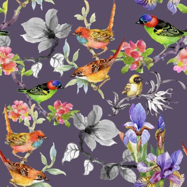  çiçekler ve kuşlar ile desen 