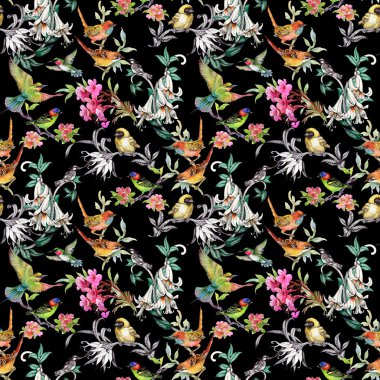  çiçekler ve kuşlar ile desen 