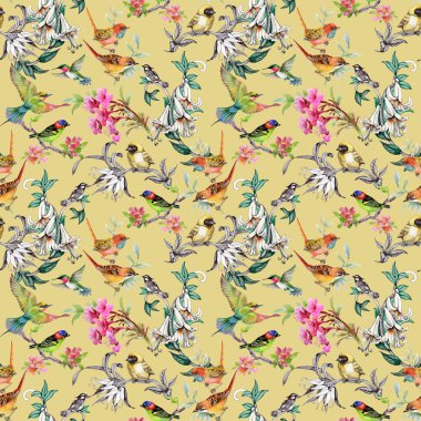  çiçekler ve kuşlar ile desen 