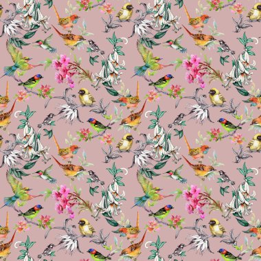  çiçekler ve kuşlar ile desen 