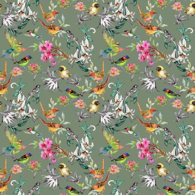  çiçekler ve kuşlar ile desen 